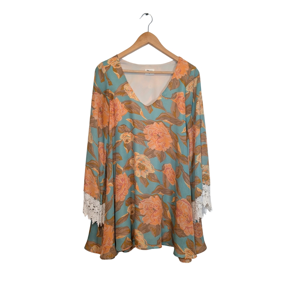 Show Me Your Mumu Portabella Crochet Trim Bell Sleeve Dress